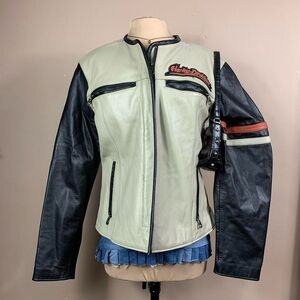 Vintage Harley Davidson Black & Cream Leather Moto Jacket
